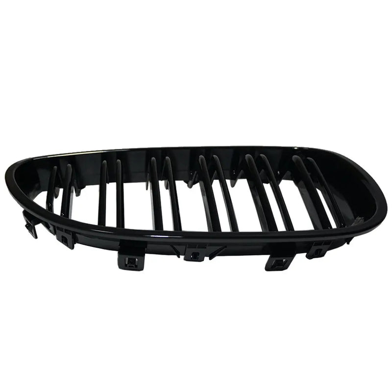 BMW 5-Series front grille set made from ABS plastic shield carbon fibre effect for E39 E60 E66 models manufactured between 2004 and 2009, requiring no bumper removal and sold as a pair of two replacement grilles