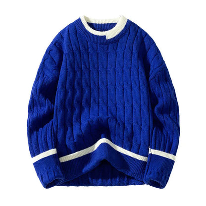 Men's loose fit modal acrylic pullover sweater in light blue on hanger