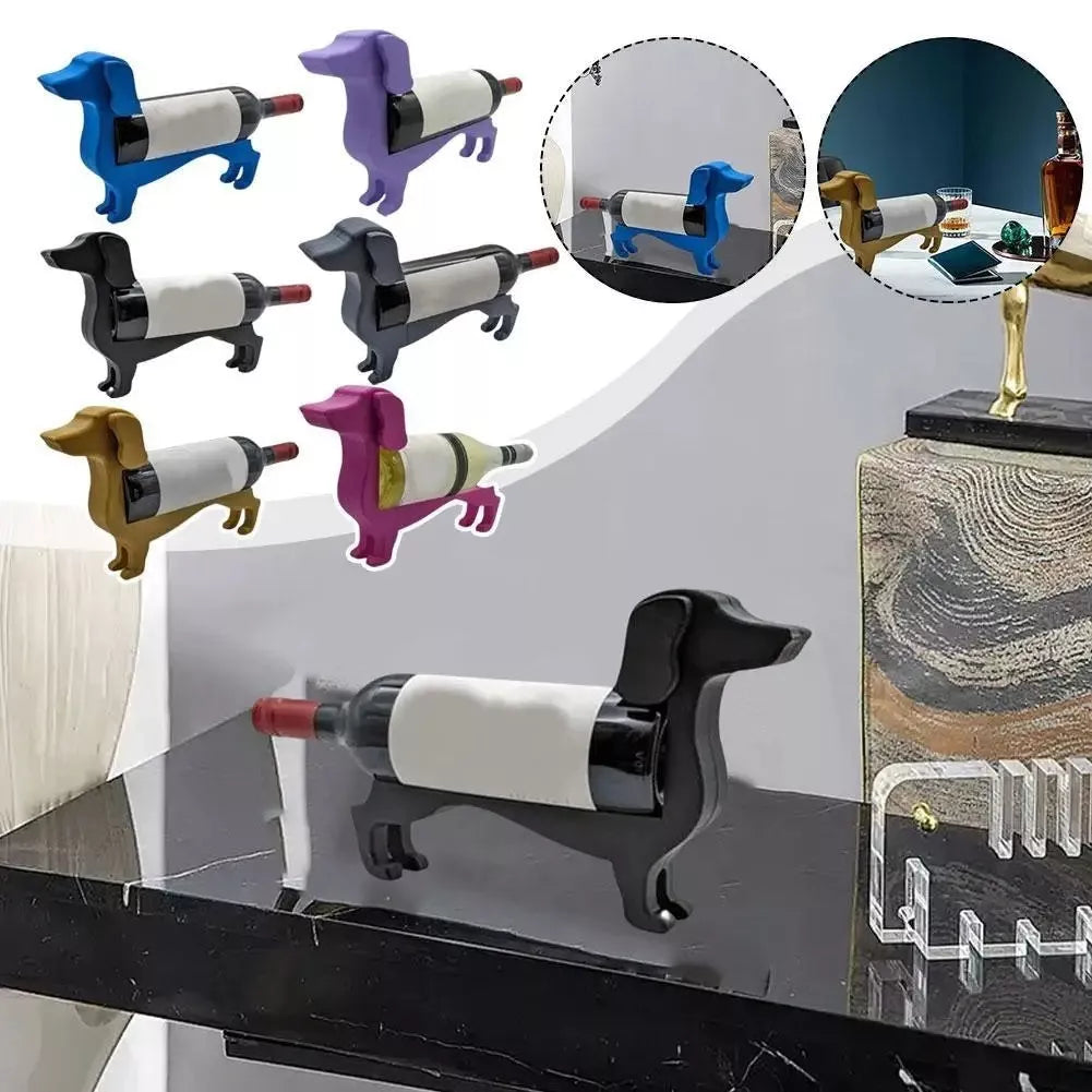 Dachshund-shaped wine bottle holder in various colors for creative home decor