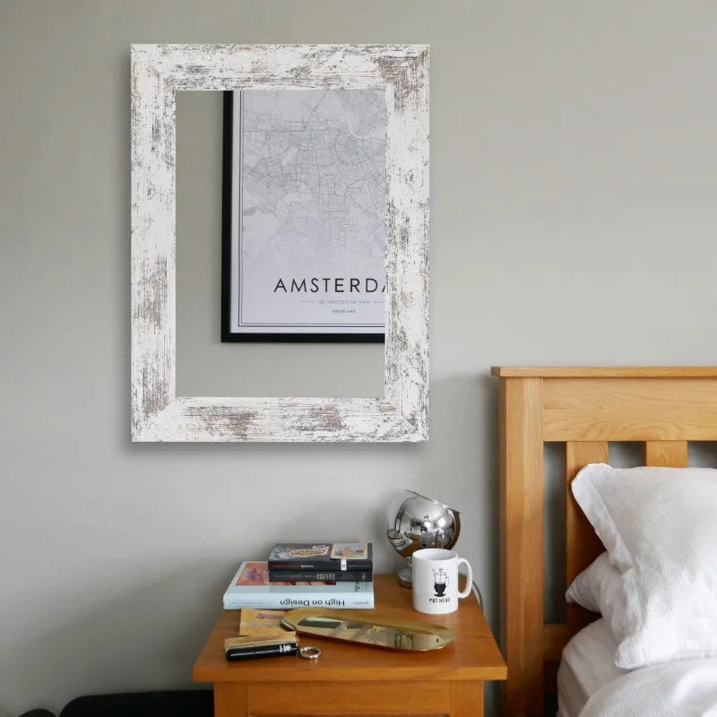 Wall-mounted modern pastoral style mirror with a little white MDF frame.