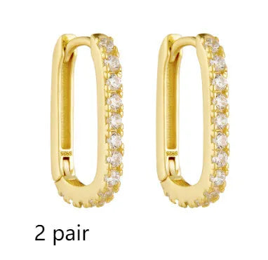 S925 sterling silver oval zircon earrings with geometric design and ear clip back
