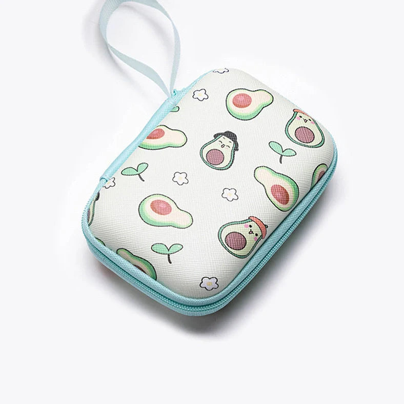 Square hard shell EVA cable storage bag with zipper, 11x8x4cm dimensions, showing Bunny Plaid design variant