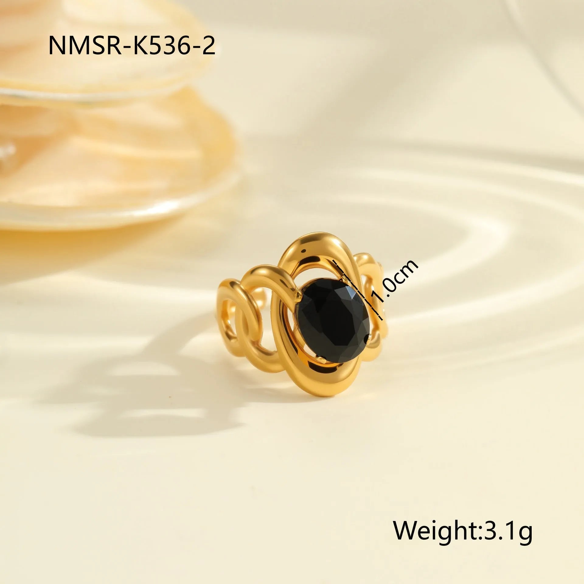 Titanium steel open mouth ring with geometric design and inlaid zircon stones for women