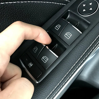 Black glitter decorative sticker for car window lift button made from durable ABS plastic with adhesive backing