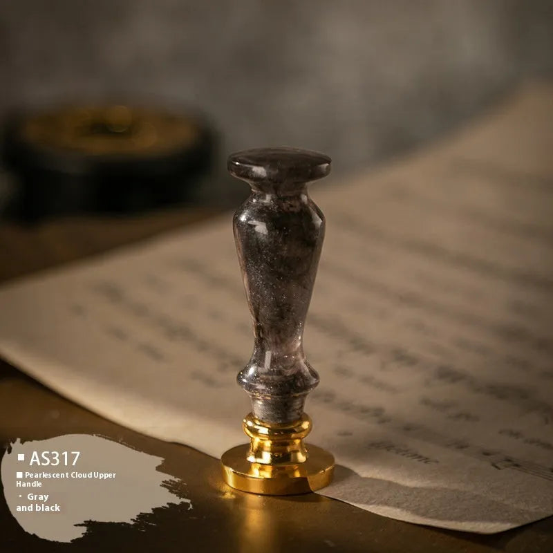 Wooden wax seal handle tool in various designs including lily, pearl cloud, and double dragon styles.