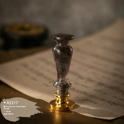 Wooden wax seal handle tool in various designs including lily, pearl cloud, and double dragon styles.
