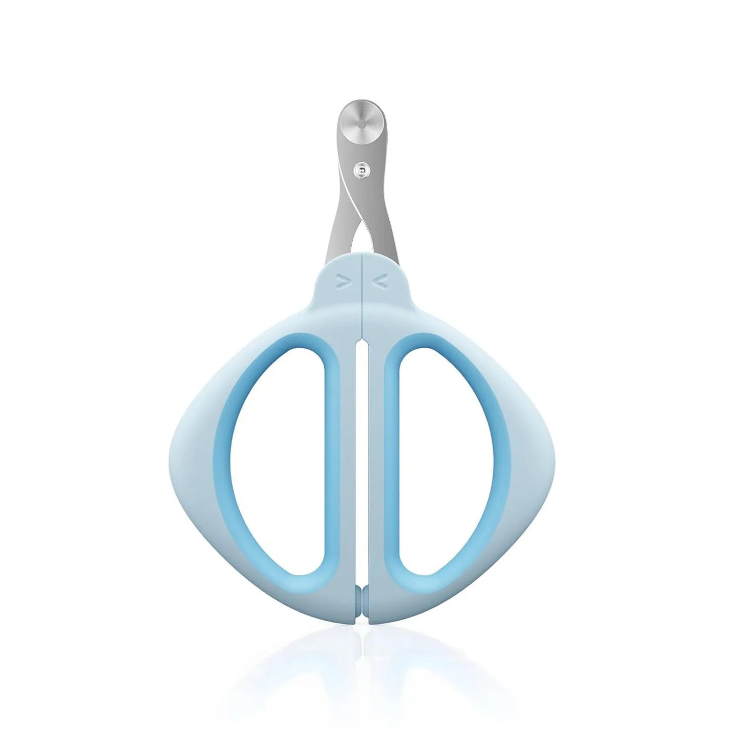 Cat nail clipper with blue handle and positioning round hole for safe trimming