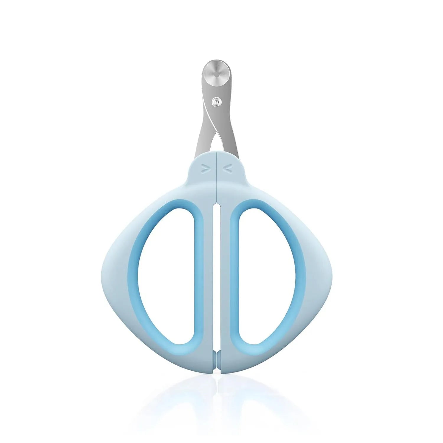 Cat nail clipper with blue handle and positioning round hole for safe trimming