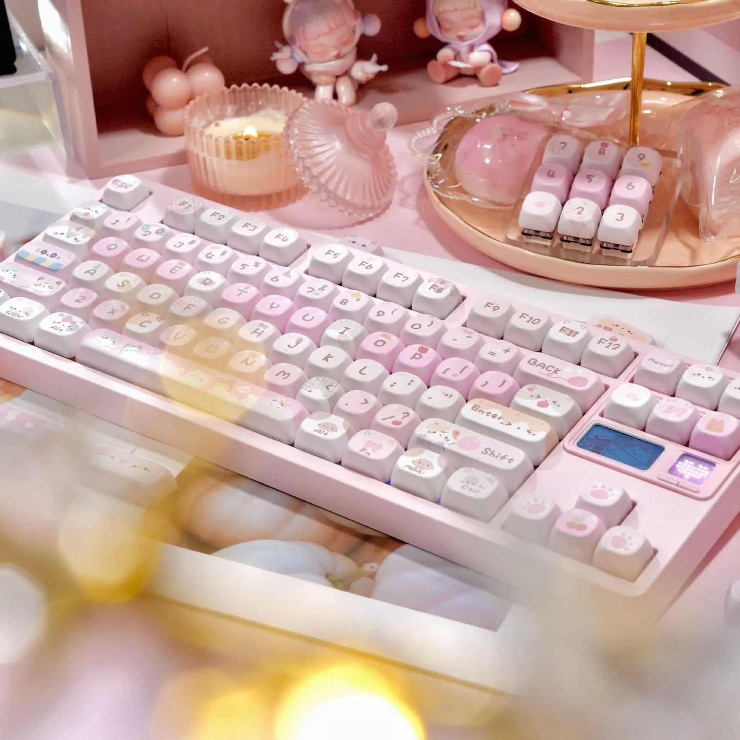 MOA Height five-sided sublimation key cap in solid pink with cartoon design for mechanical keyboards