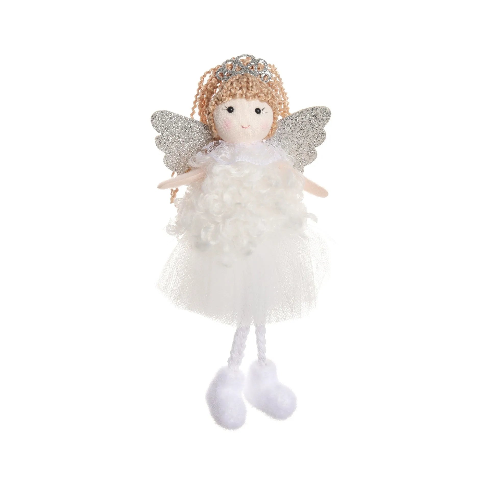 Cloth Christmas angel hair pendant attached to girl's high ponytail in white, pink, or khaki colour options