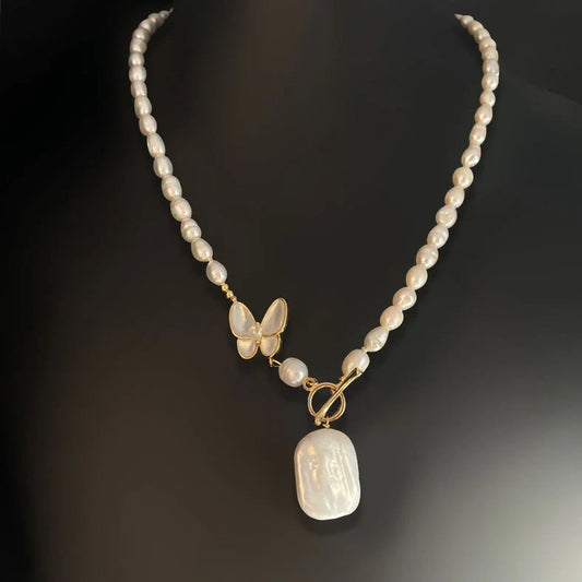 Pearl white butterfly necklace with U-shaped design measuring 50cm in circumference