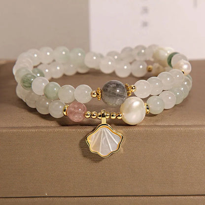 Tianshan emerald green jade ginkgo leaf pendant crystal bracelet with gold-plated accents