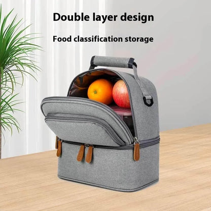 Grey Oxford cloth women's thermal insulation backpack with curved shoulder straps.