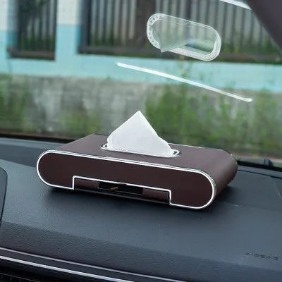 Car mobile phone holder tissue box in super-transition leather, 24.5x12.5x5cm, with pumping paper box