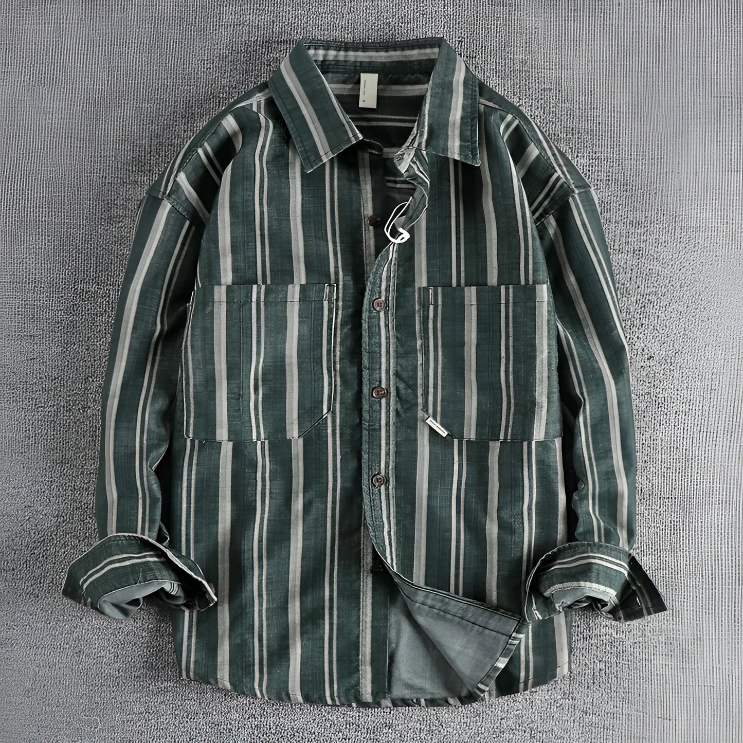Men's vintage striped shirt with yarn-dyed fabric in loose Japanese retro style