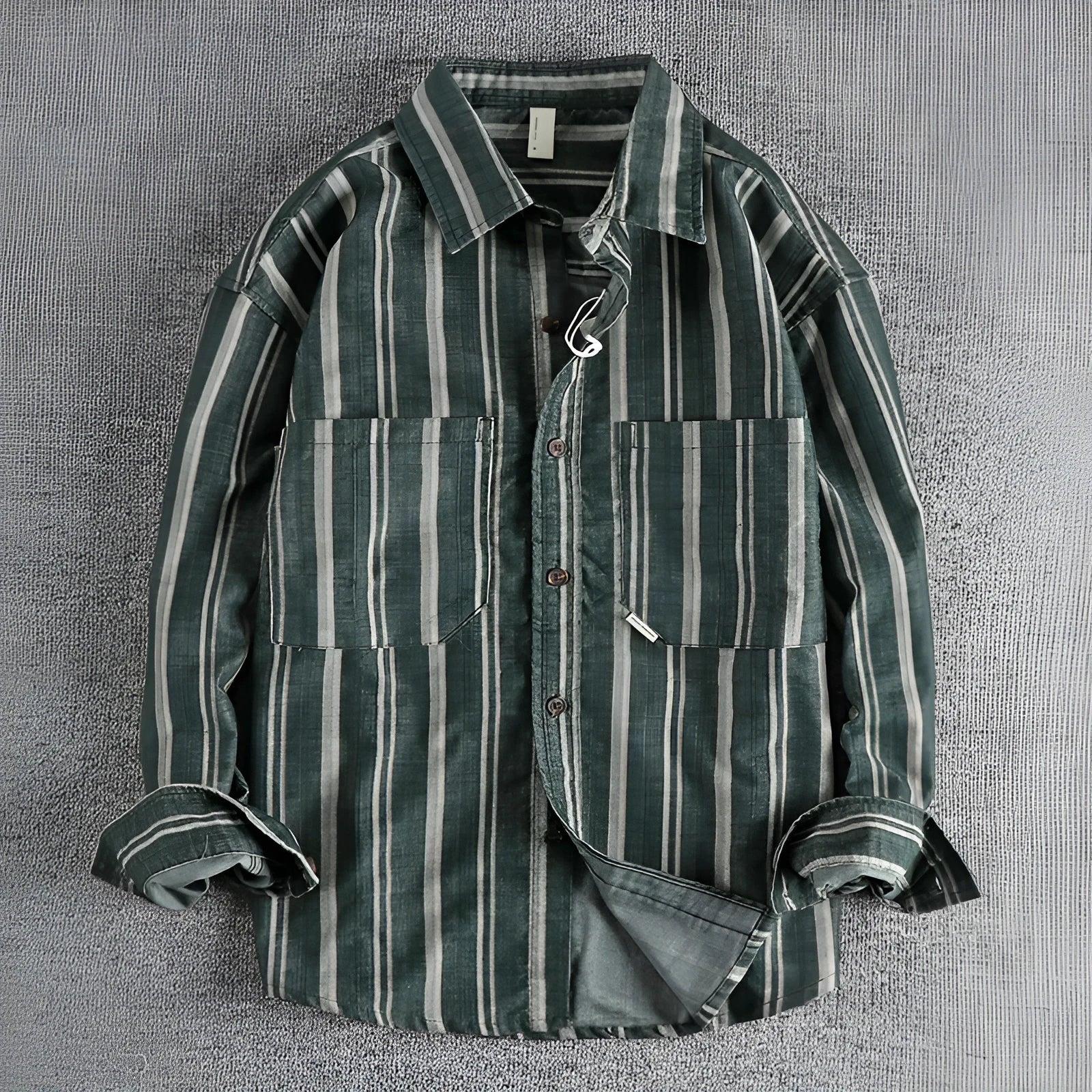 Men's vintage striped shirt with yarn-dyed fabric in loose Japanese retro style