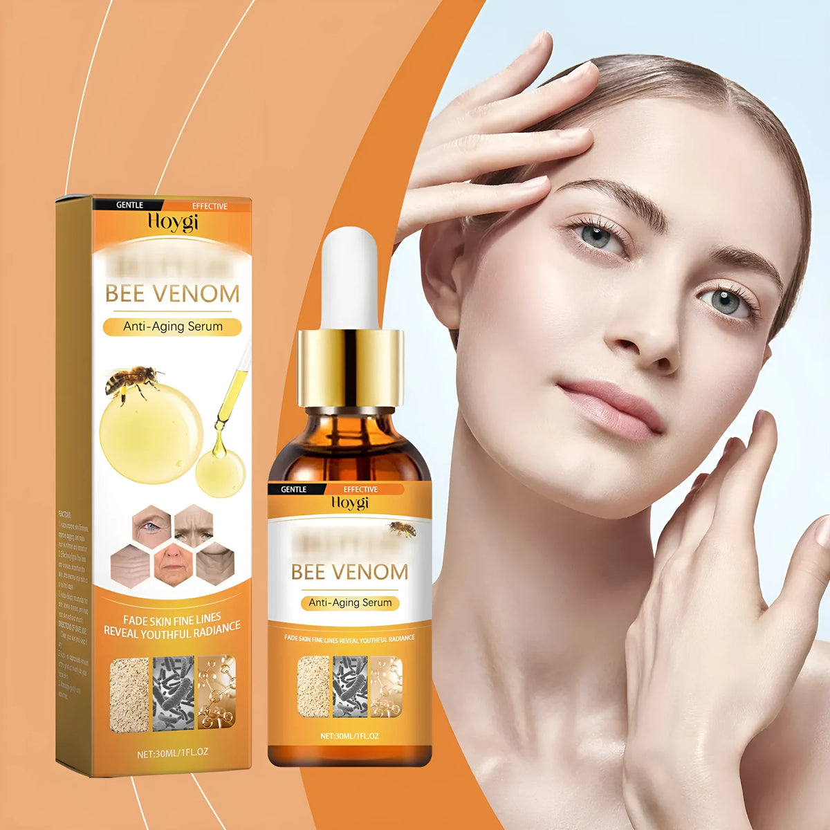 30ml clear bottle of anti-aging liquid with hyaluronic acid and botox formula