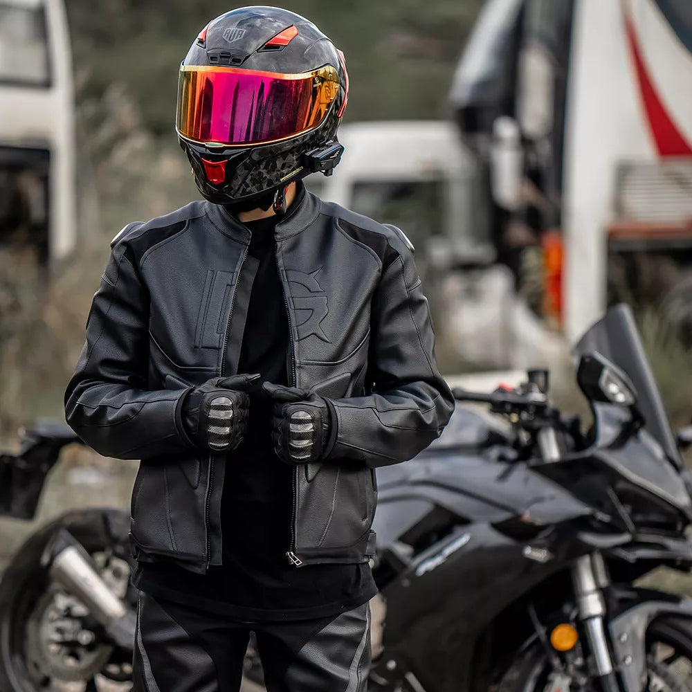 Black wind-proof motorcycle leather pants suit for men and women