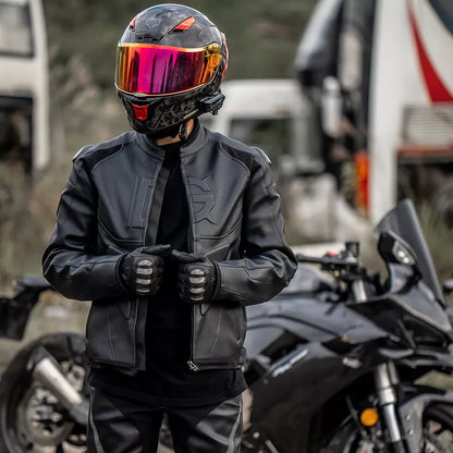 Black wind-proof motorcycle leather pants suit for men and women