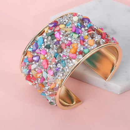 Women's retro C-shaped opening bracelet, wide gravel texture, zinc alloy, electroplated, colour YR3019