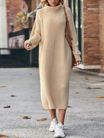 Cozy winter turtleneck knit dress for women in various colors