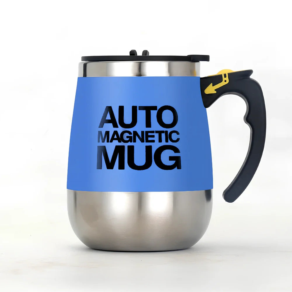 Electric stainless steel rotating mug with magnetic stirring technology and rechargeable battery in black colour