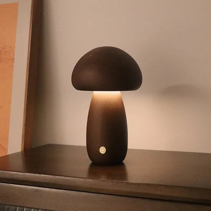 Wooden mushroom LED night light with touch switch, 165 x 100mm, in beech or walnut colour for bedside table use