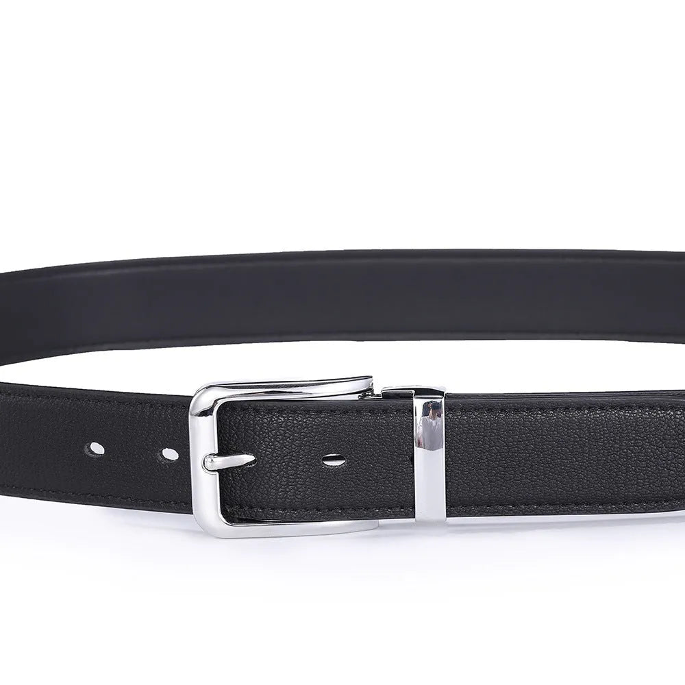 Men's brown leather belt with alloy buckle showing water drop embossed pattern