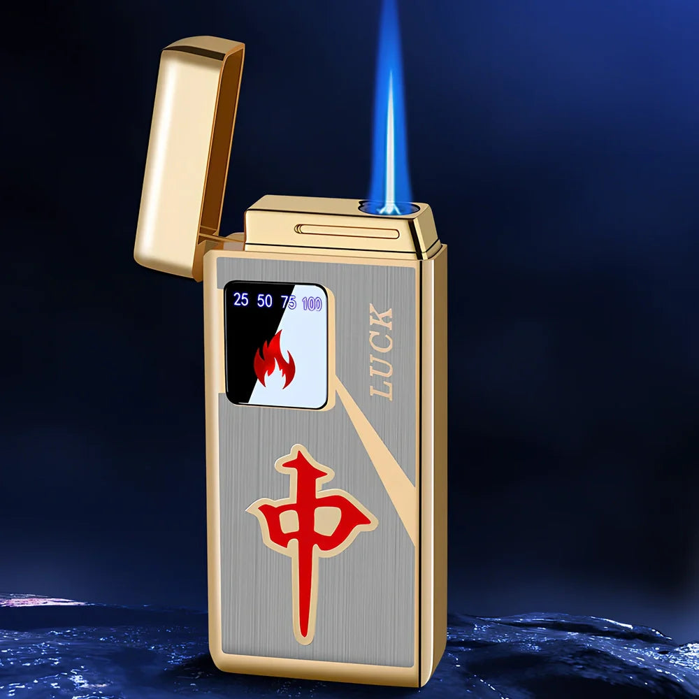 Black electronic lighter with touch-screen charging interface and adjustable flame control