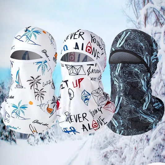 Motorcycle head cover with gloves in patterned grey street style for autumn winter travel
