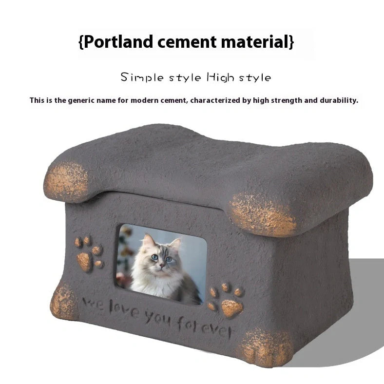 Handmade Polant cement pet cremation casket in black, grey, pink, or white colours with ash urn