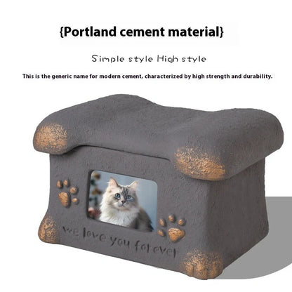 Handmade Polant cement pet cremation casket in black, grey, pink, or white colours with ash urn