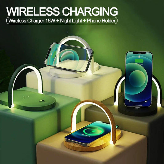 Foldable wireless charger with adjustable LED night light and 15W fast charging