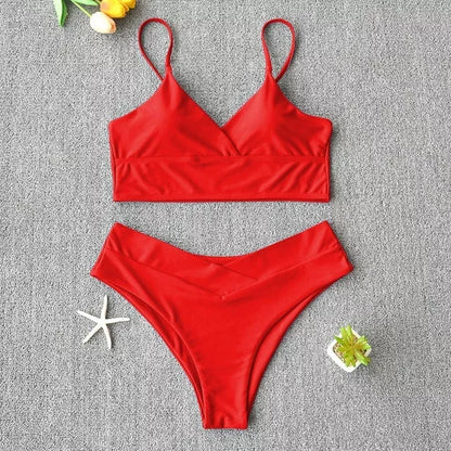 Women's two-piece swimwear bikini in various colors, perfect for beach and pool activities