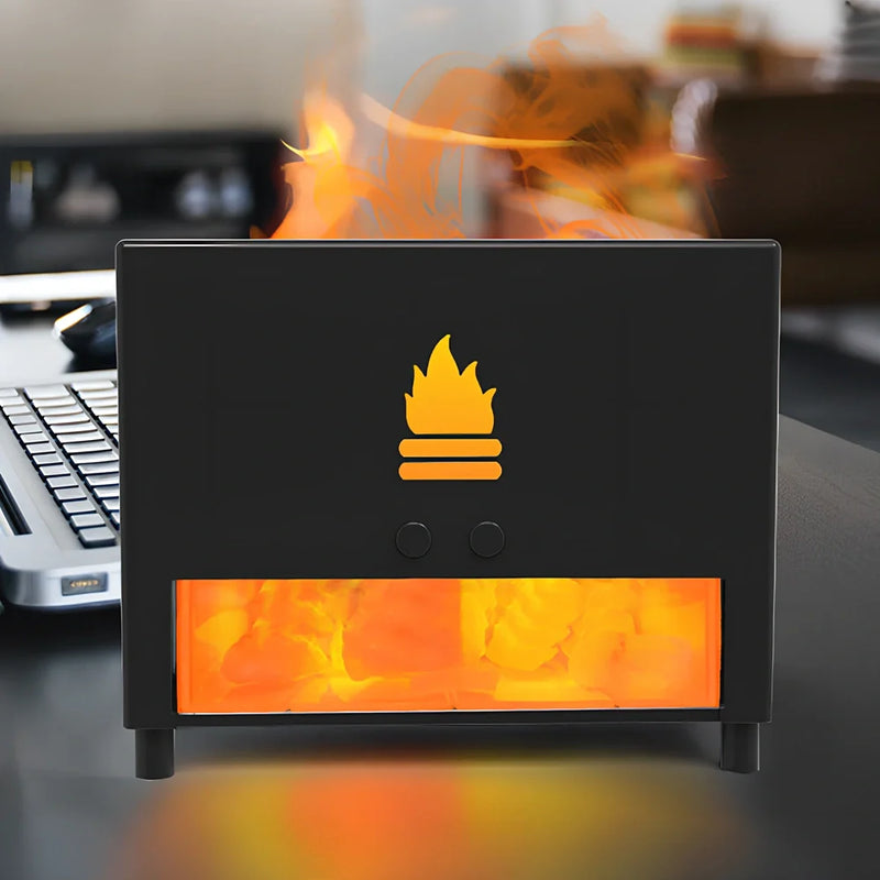 Simulated wall kitchen 5V flame humidifier with plug-in power supply operates below 36dB noise level for peaceful indoor environments while covering 21-30㎡ spaces with effective humidification