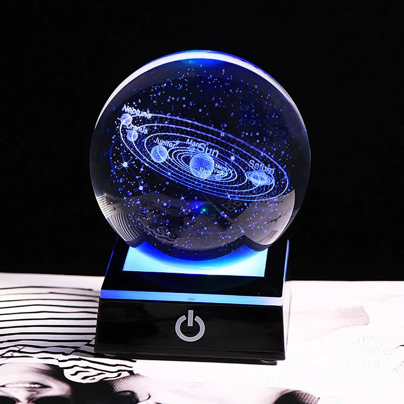 LED Music Box with luminous crystal ball showcasing Milky Way or Solar System design