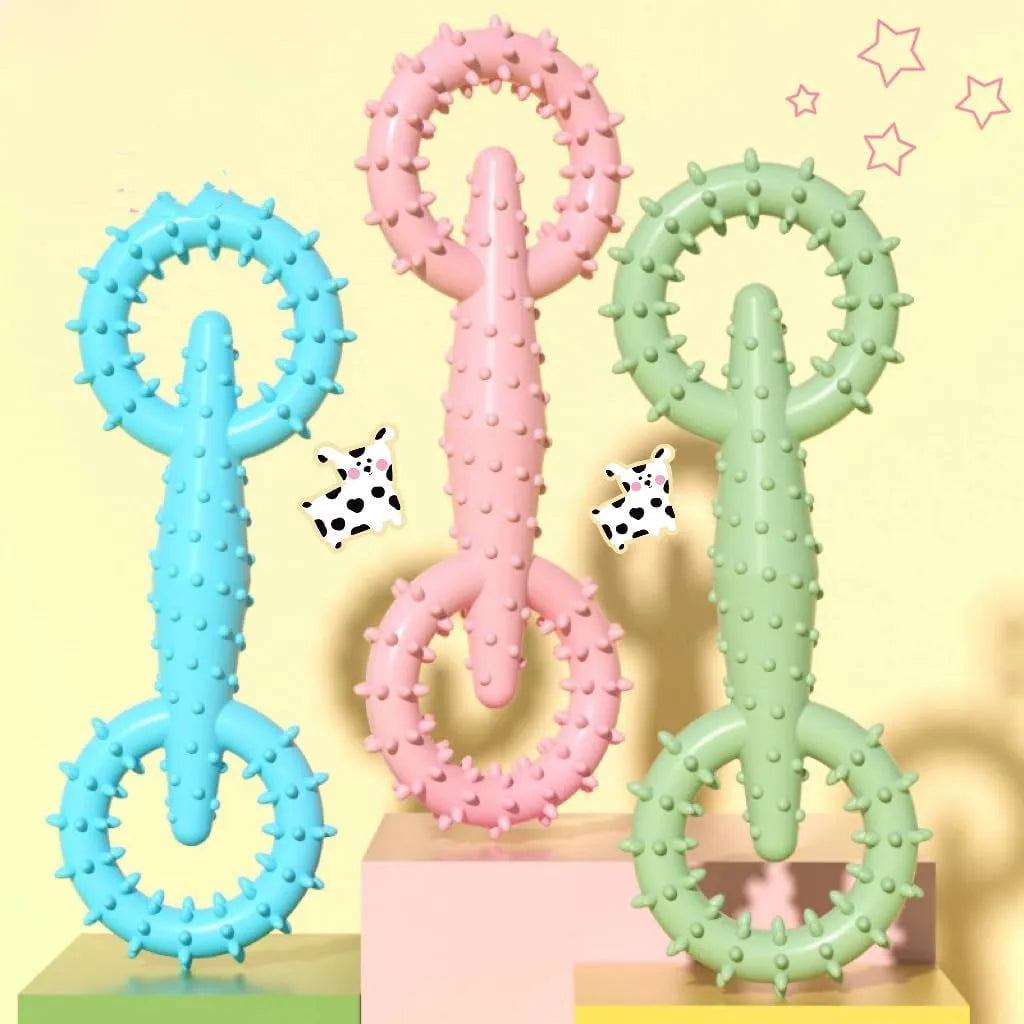 Blue TPR dog chew toy ring, 16cm diameter, for puppy teething and play.