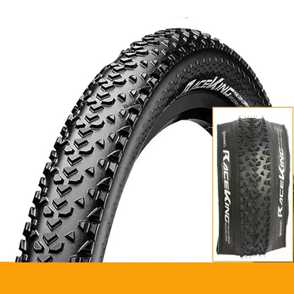 Mountain bike folding outer tyre with yellow sidewall, showing tread pattern and size label