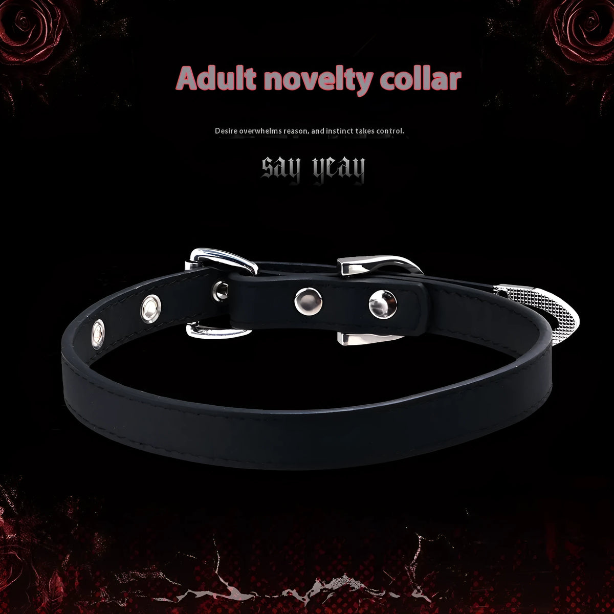 Black geometric cowhide leather collar with alloy pendant and adjustable 41-50cm fit