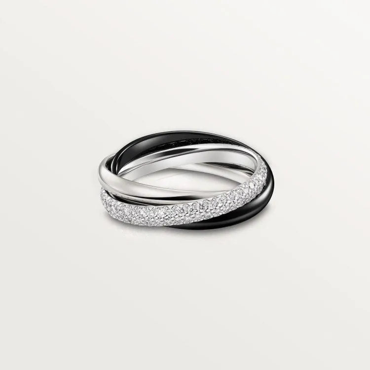 Silver couple rings with diamond settings in U-shaped or geometric designs, available in multiple colours and sizes 5-11
