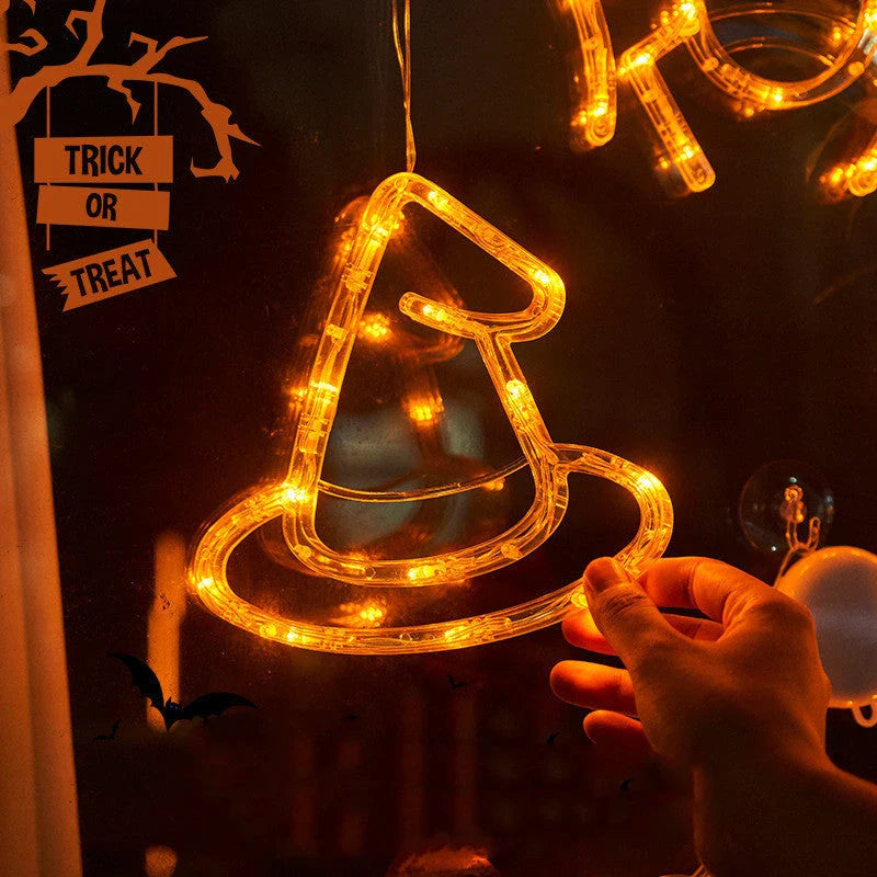Spooktacular Halloween Hanging LED Lights with spiders, pumpkins, and ghostly figures for a haunting holiday ambiance