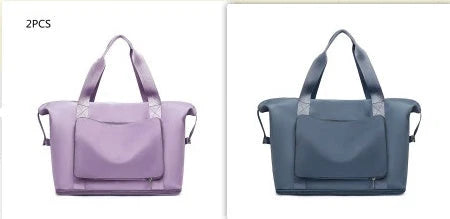 Roomy and foldable gym bag for women with waterproof Oxford fabric, multiple pockets, and wet/dry separation compartment