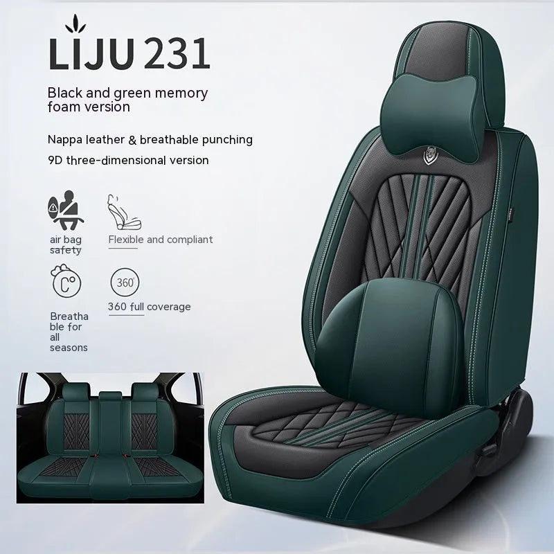 Five-seat leather car cushion set in multiple colour options with hemmed edges