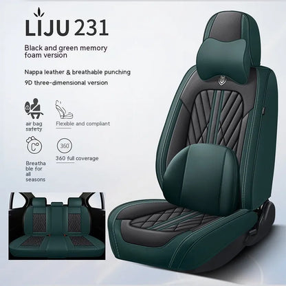 Five-seat leather car cushion set in multiple colour options with hemmed edges