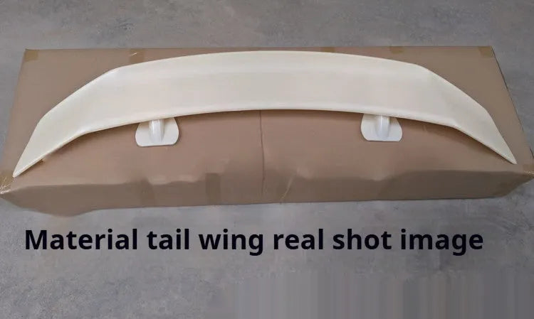 Car punch-free spoiler in ABS plastic showing adhesive mounting surface and finish options