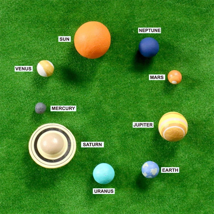 Wooden solar system model for education and decoration, includes all planets