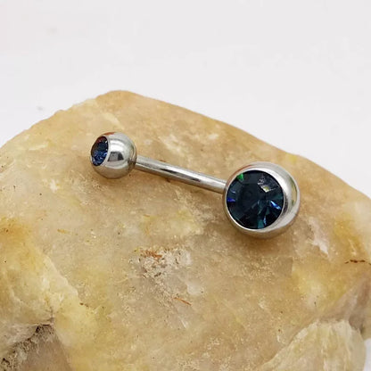 Hypoallergenic titanium steel navel buckle with alloy inlay artificial gem in various colors