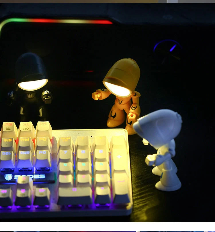 Mini LED Hero Robot Table Lamp with adjustable arms and 360° rotating head in various colors