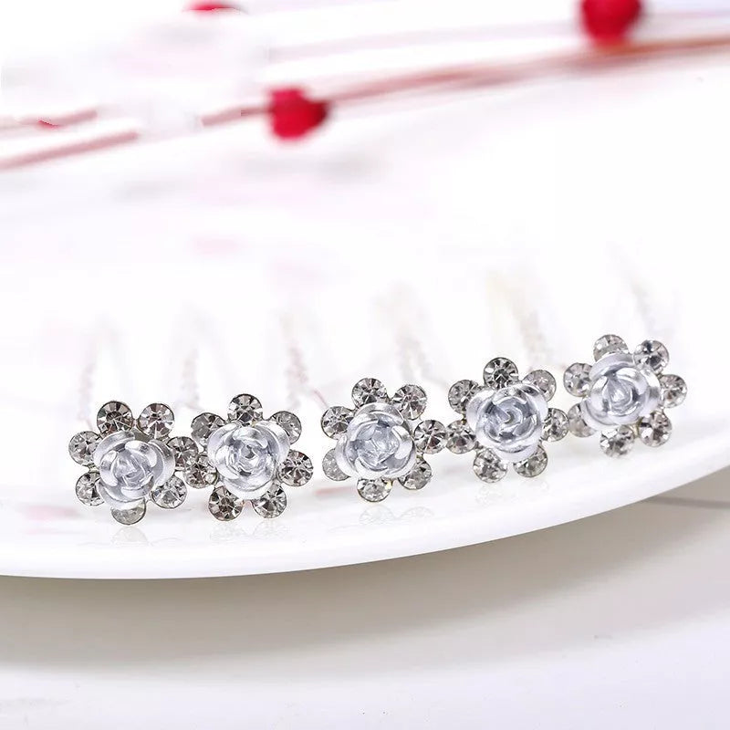 Alloy rhinestone tuck comb with rose diamond design for elegant hairstyling