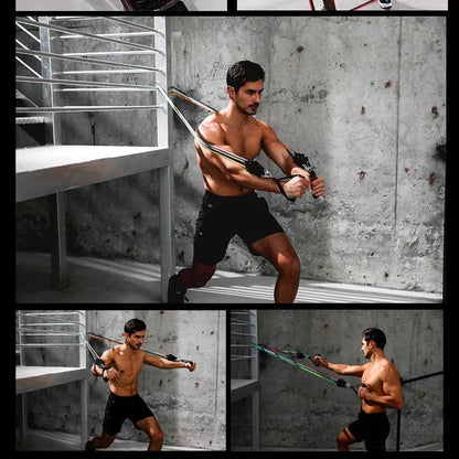 150-pound TPE fitness resistance band set with foam handles, foot rings, and tension ropes